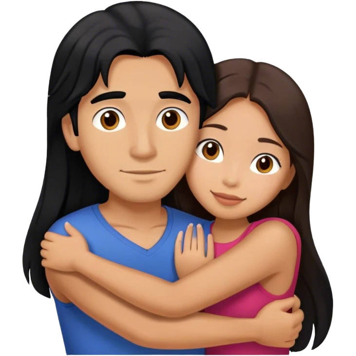 Guy with long black hair hugging Filipina girl with brown hair  emoji