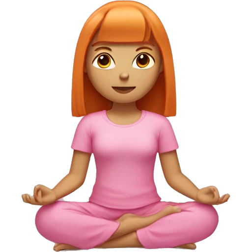 ginger girl with shoulder lenght straight hair with bangs wearing pink sitting in meditation emoji
