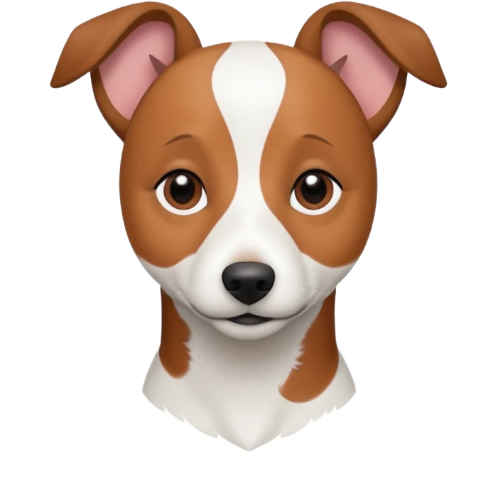 a fully white jack russell the size of a kelpie with floppy ears and a half white face emoji