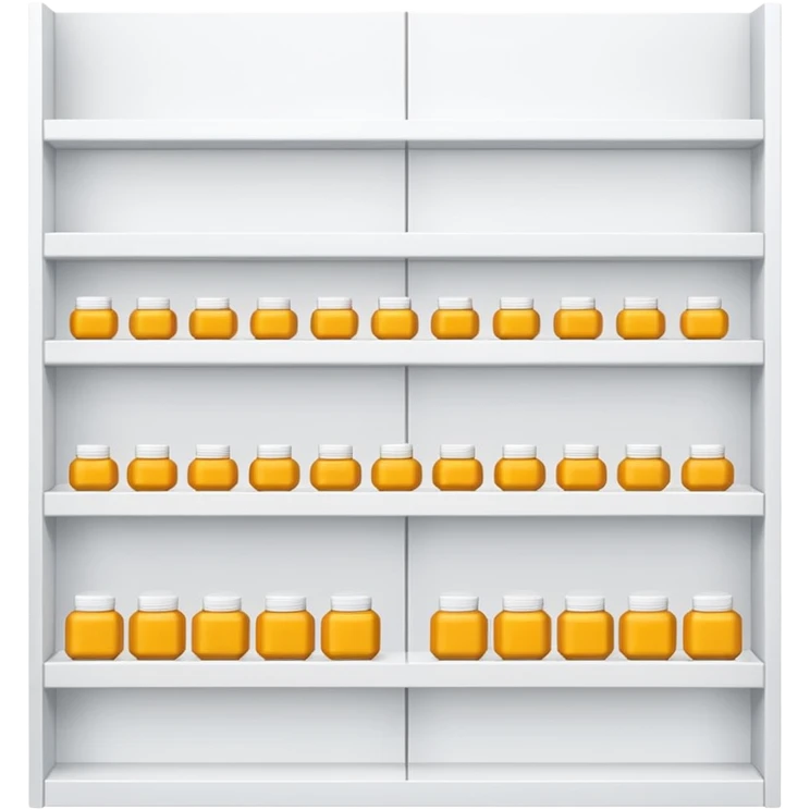 "Minimalist Japanese shelf display, products aligned identically in horizontal rows, each item repeated directly behind the other (multiple units in depth), vertically varied by type, clean spacing, precise symmetry, soft neutral lighting, front-facing packages, ultra-detailed." emoji