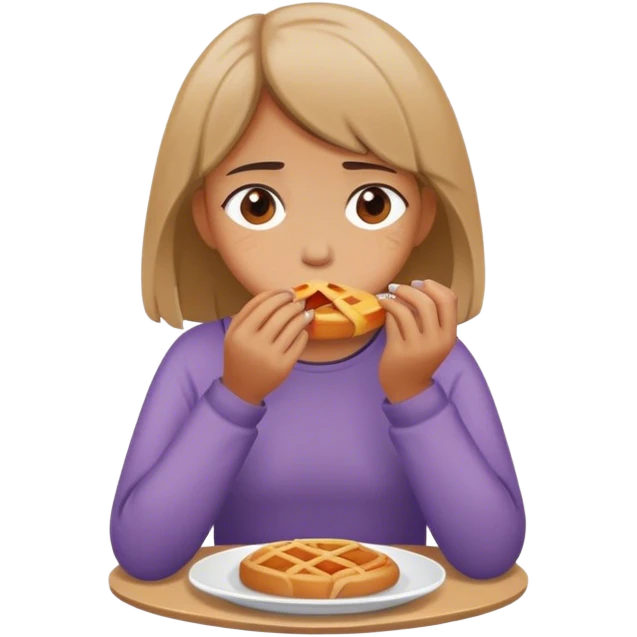 una chica triste comiendo sola emoji