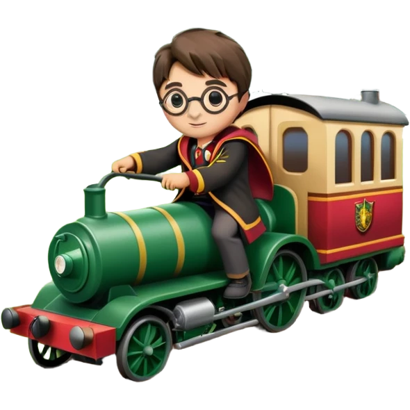 Harry Potter mowing the lawn on the Hogwarts Express train emoji