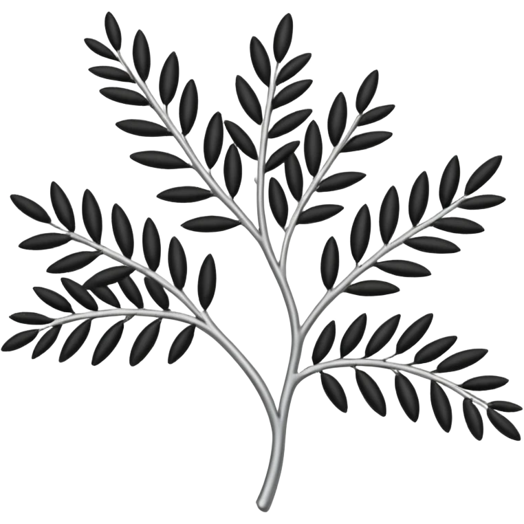Black and silver filigree olive branch, 3D, extremely detailed design emoji