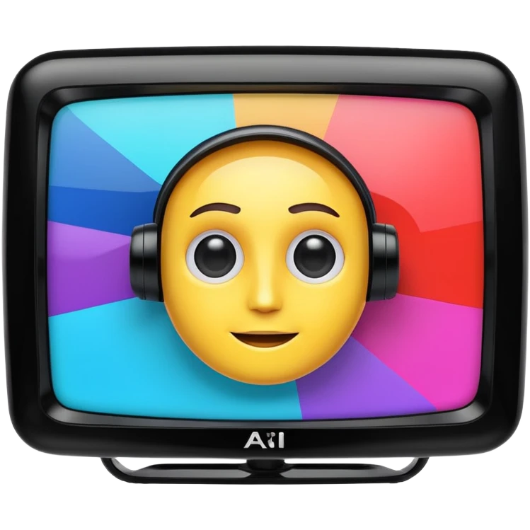 A 2d TV box facing the camera that reads AI emoji