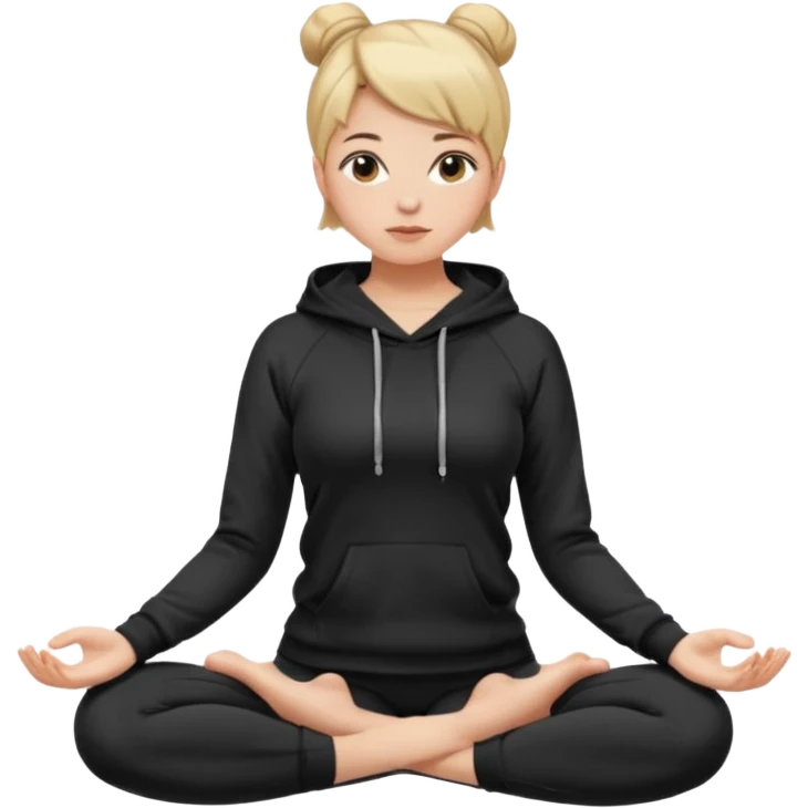 Girl w short hair up in a bun yoga pants and black hoodie  emoji