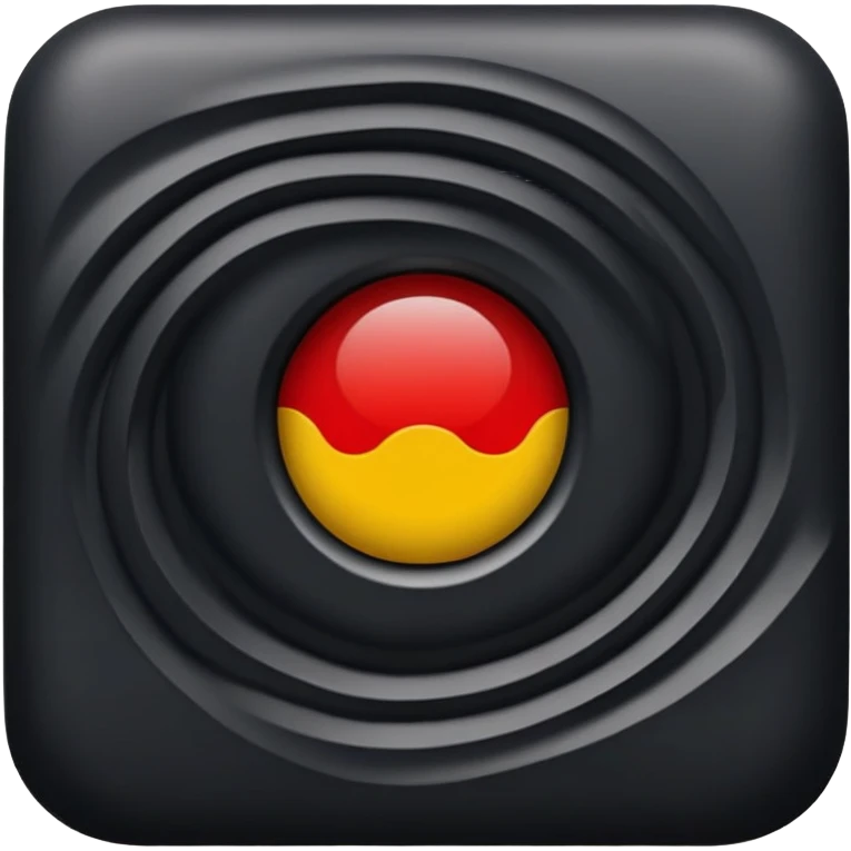a black and red rectangle with a medium sized yellow circle in the middle" or "A wavy black and red rectangle with a medium sized yellow circle in the middle emoji