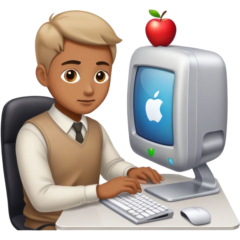 A working person working diligently in front of an Apple computer. emoji