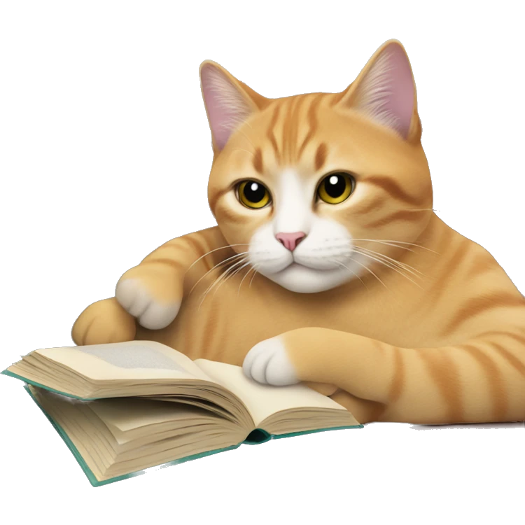 Cat lying in the Couch, reading a book emoji