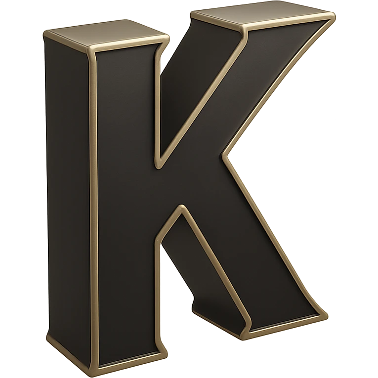 Create the letter K in the 3D Black style, matching the bold, clear, gold-edged look of the reference letter A. emoji