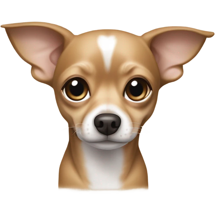 Chihuahua tan coat with white markings on its chest, muzzle, and paws, along with medium-sized floppy ears and a round face. dachshund features a smooth coat with a white body patterned with light brown patches and a brown head shaded with darker tones emoji