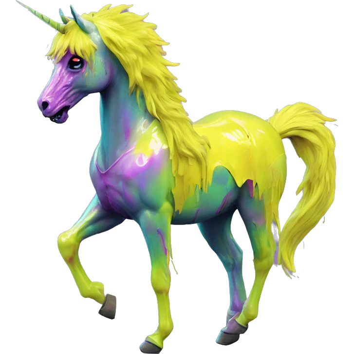 .Zombie_ Vaporwave black holographic oilslick zombie unicorn yellow caution tape graffiti Pegasus  emoji
