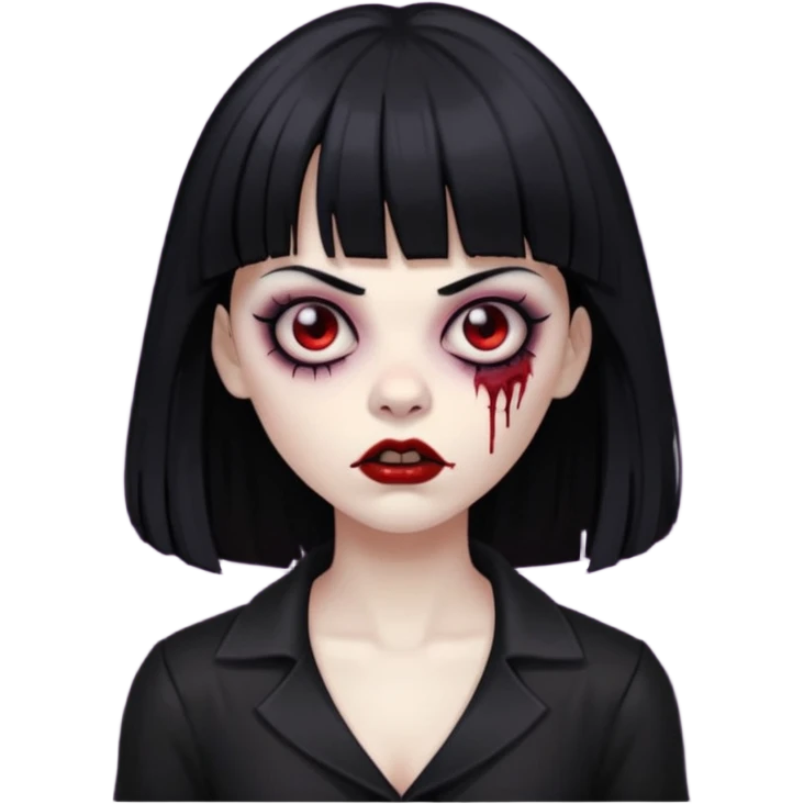 vampira gótica zumbi de cabelo preto e franja e roupa com decote emoji