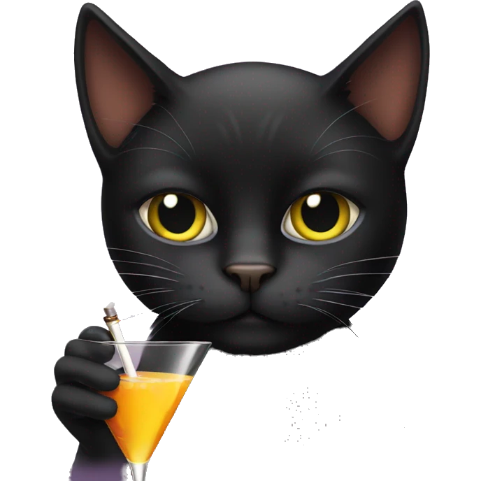 Black cat smoking and drinking a martini emoji