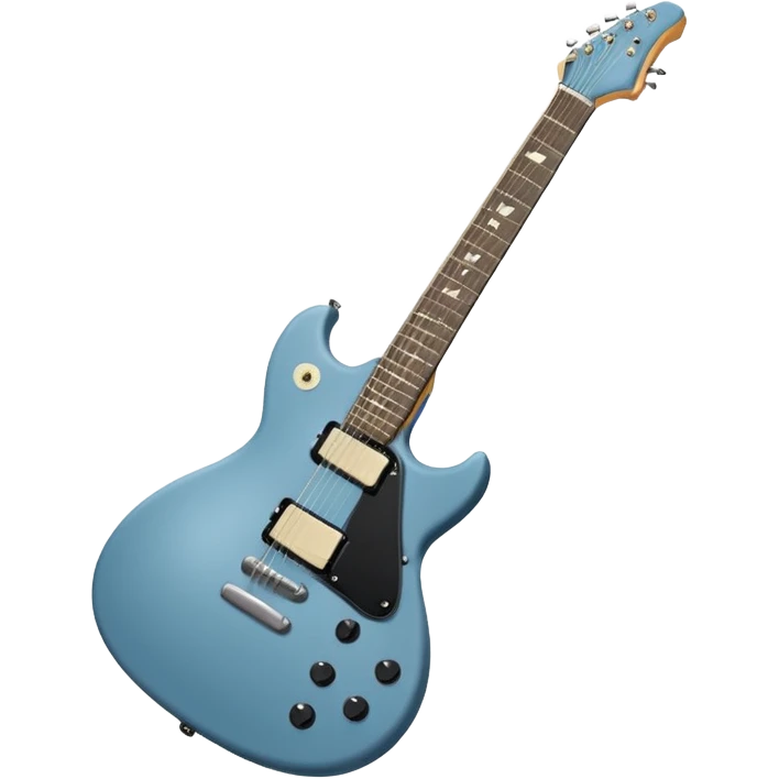 A gray-blue electric guitar with a black pick guard and only one volume knob, make the head tan emoji