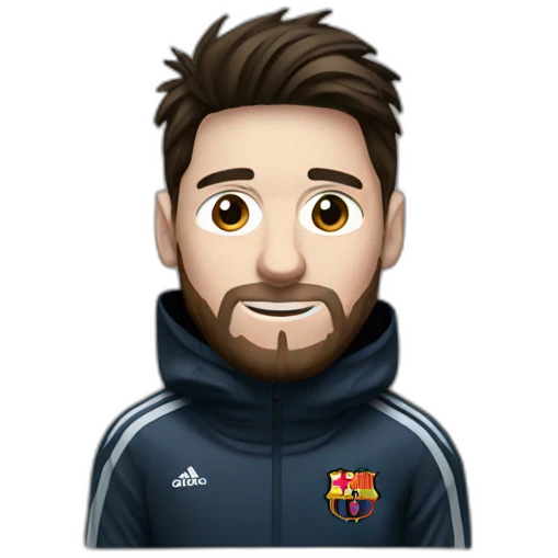 Messi habillé en noir avec une cagoule emoji