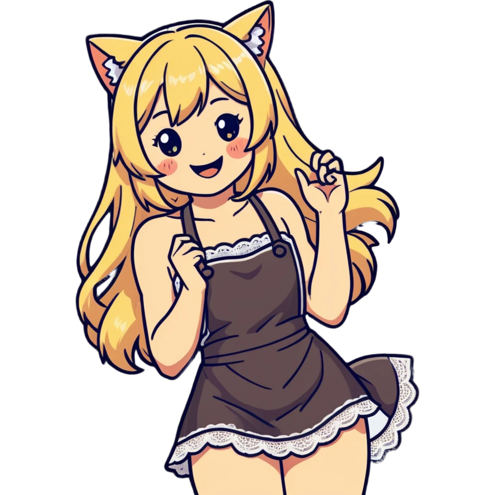  blonde catgirl woman long hair freckles giggling lace apron lace bikini anime influence sleeveless emoji