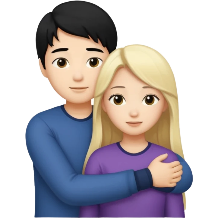 asian boy with black hair and blonde long hair girl hugging emoji