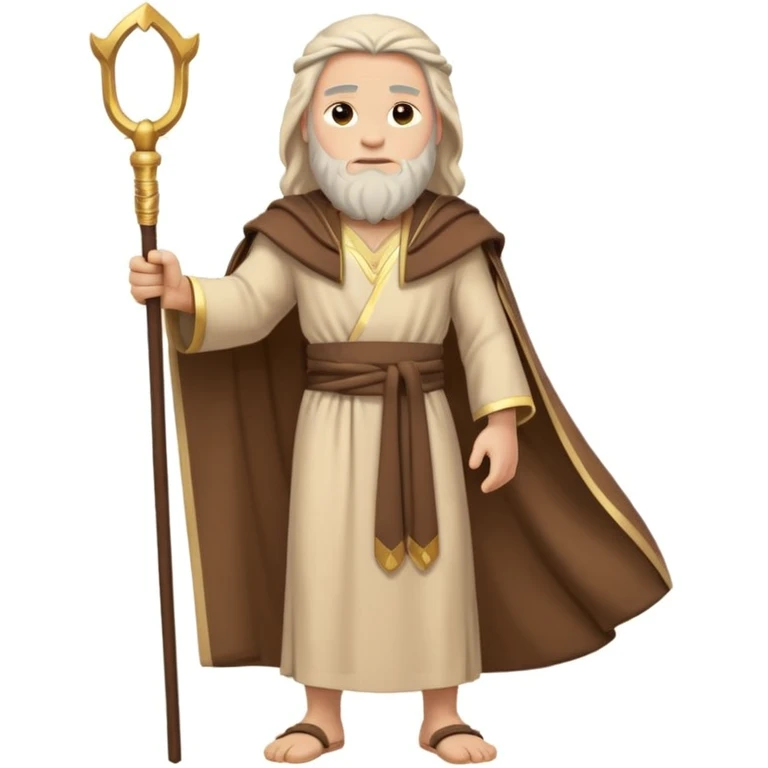 Moses standing with his rod, dramatic pose, ancient robes, desert background, emoji style emoji