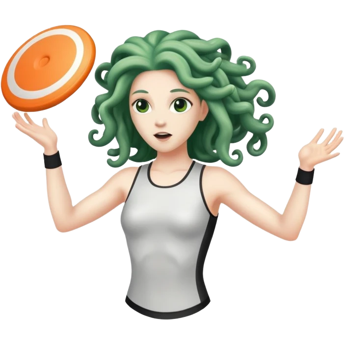 medusa, wearing an athletic outfit, throwing a frisbee emoji