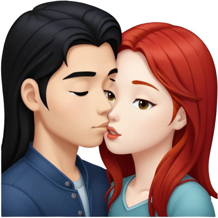 long hair asian boy kisses redhead white girl  emoji