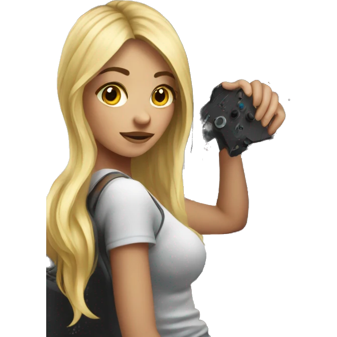Blonde girl at gaming setup  emoji