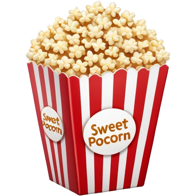 minimalist sweet popcorn emoji style, red and white popcorn box, caramel popcorn emoji
