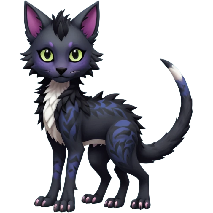 Kawaii dark black blackish edgy fantasy ethereal feline-vernid-sergal-monster-fursona animal creature full body with intricate markings  emoji