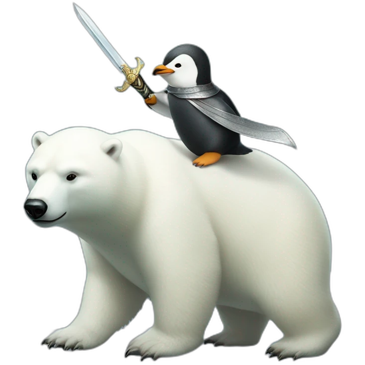 penguin knight with a sword riding a polar bear emoji