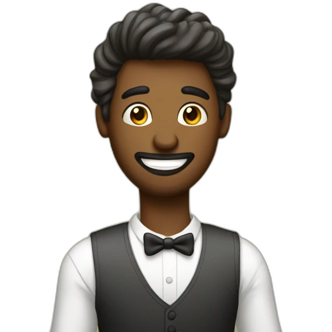 hombre bien vestido feliz teniendo una llamada con un iphone emoji