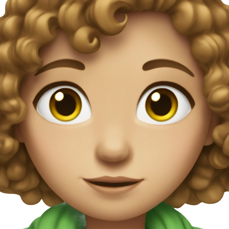 Girl with brown wavy hair with green  eyes emoji