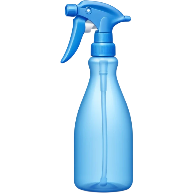tall plastic spray bottle with curved grip and trigger nozzle, cool tones blue or white, freshness and cleanliness, sleek upright minimalist silhouette, no label, no foam, no extras, soft lighting, subtle shadows, emoji scale emoji