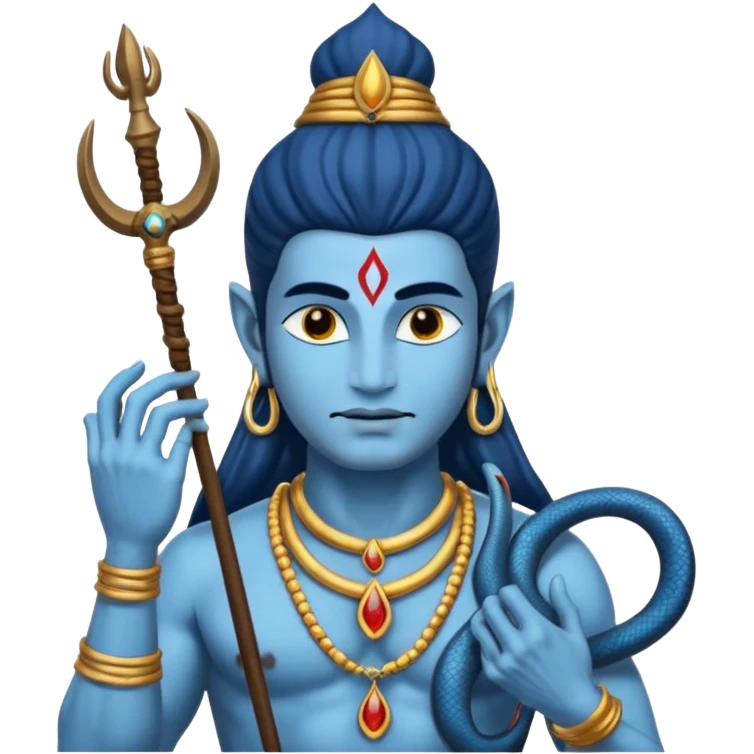 Mahadev real god  shiv not like cartoon  blue body and trishul and and had damru and nack around sanke  emoji