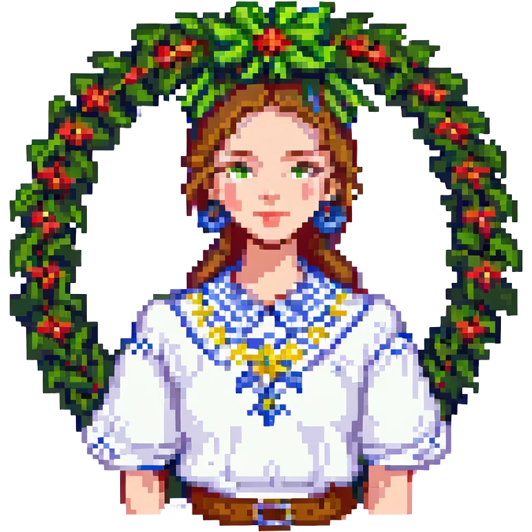 Ukrainian girl in a wreath and embroidered shirt emoji