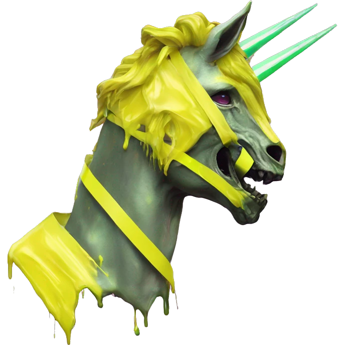 .Zombie_ Vaporwave black holographic oilslick zombie unicorn yellow caution tape emoji