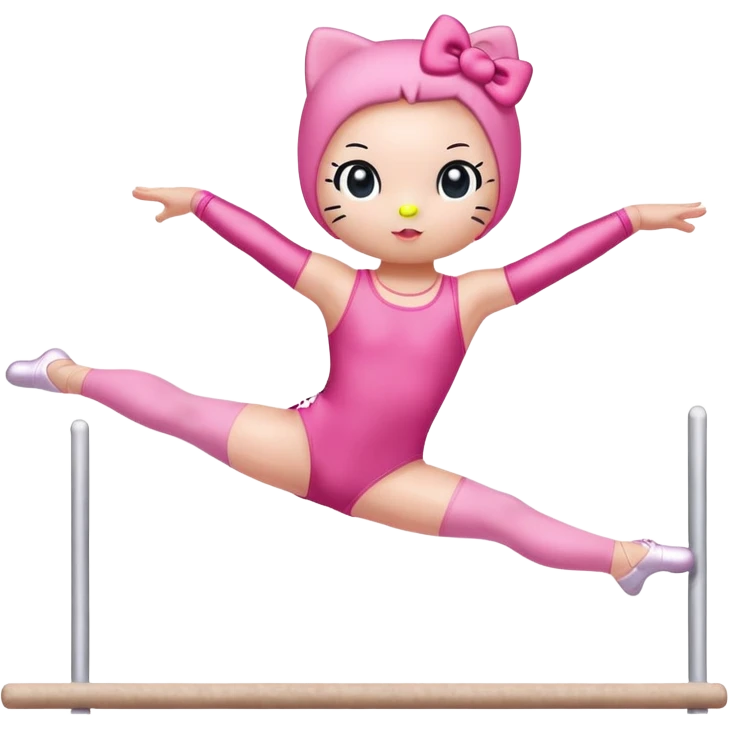 Hello Kitty performing a straight jump in gymnastics emoji