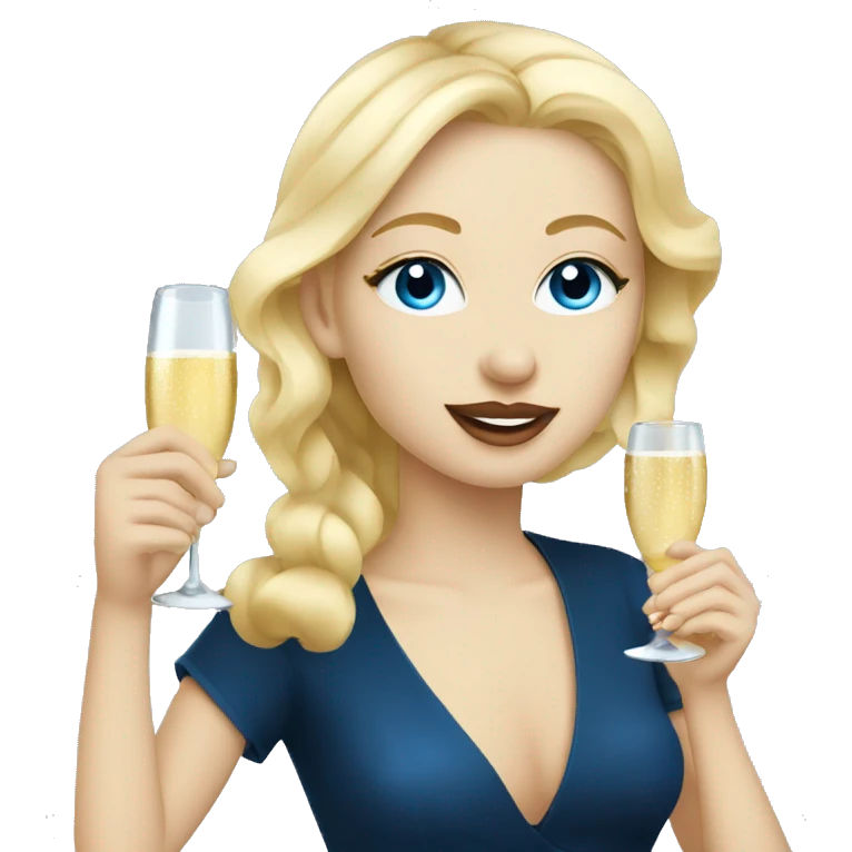 Blonde girl with blue eyes drinking Champagne and eating caviar  emoji