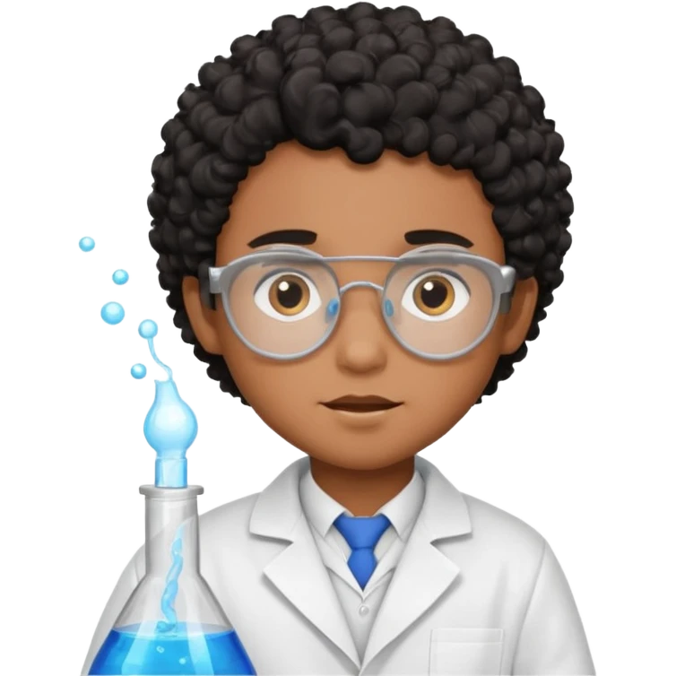 kid boy scientist brown skin, black curly hair emoji