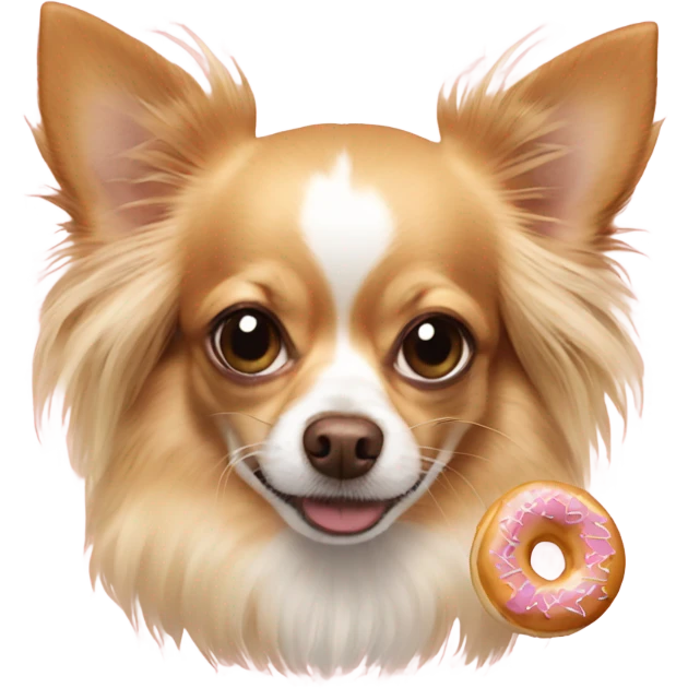 Long haired chihuahua eating a donuts emoji