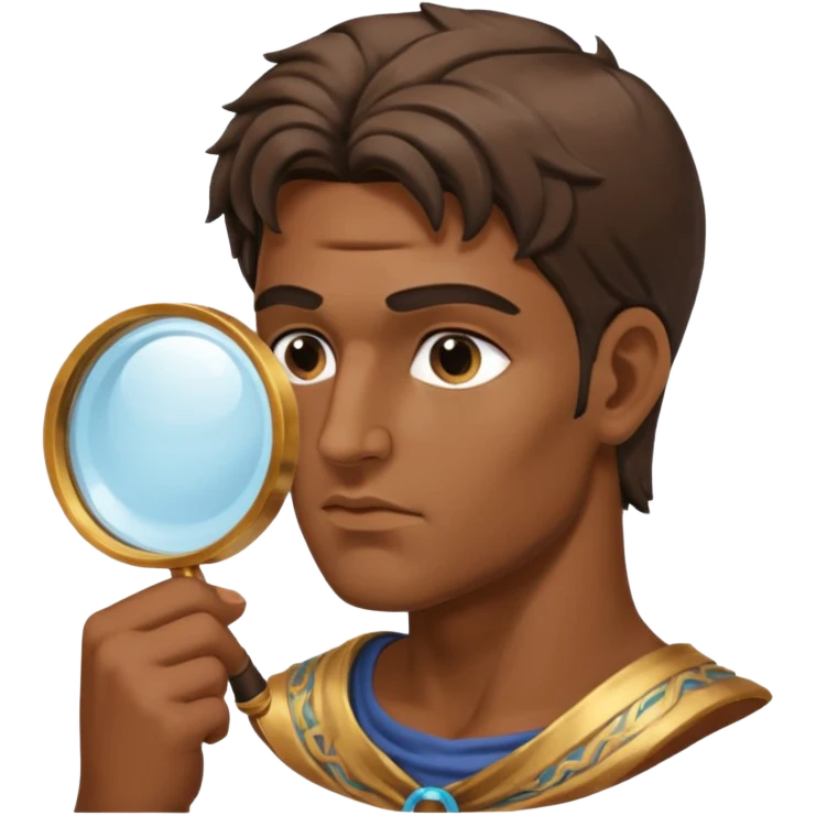 Dios griego de perfil mirando con una lupa de emoji