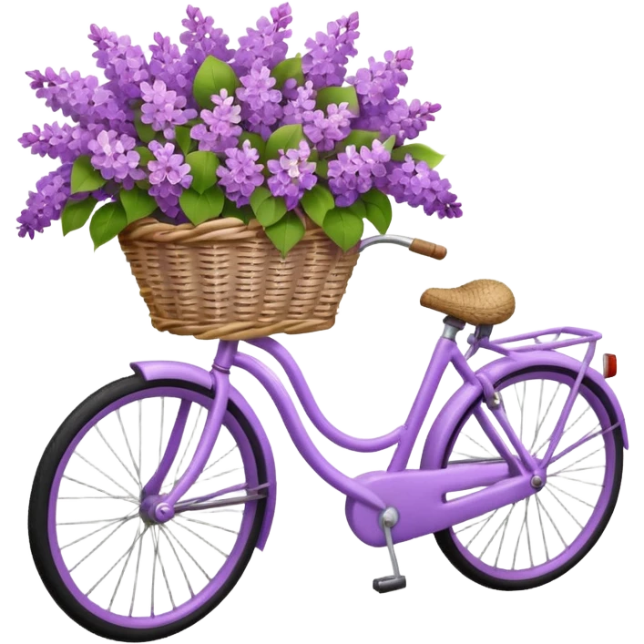 lilac bicycle with lilac flower basket emoji