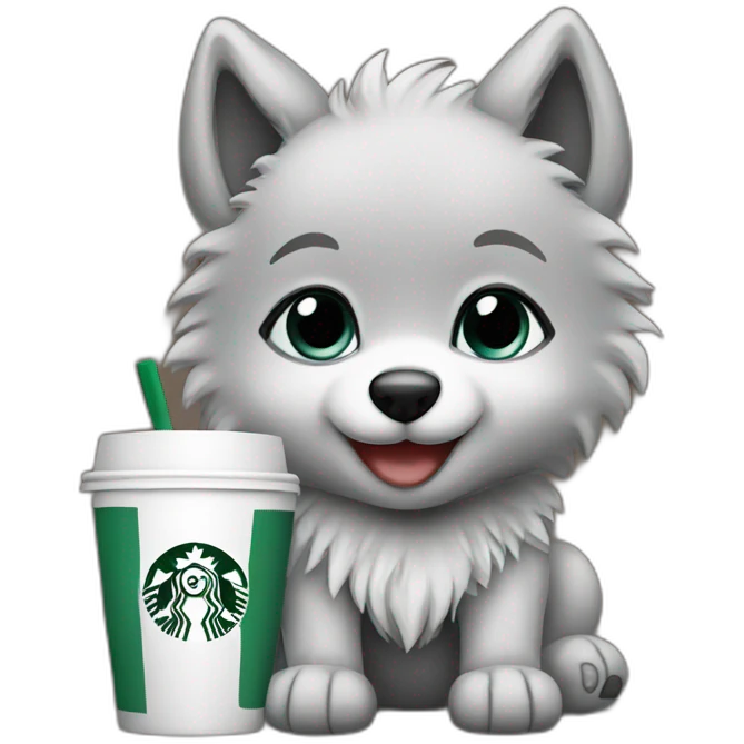 baby wolf with starbucks emoji