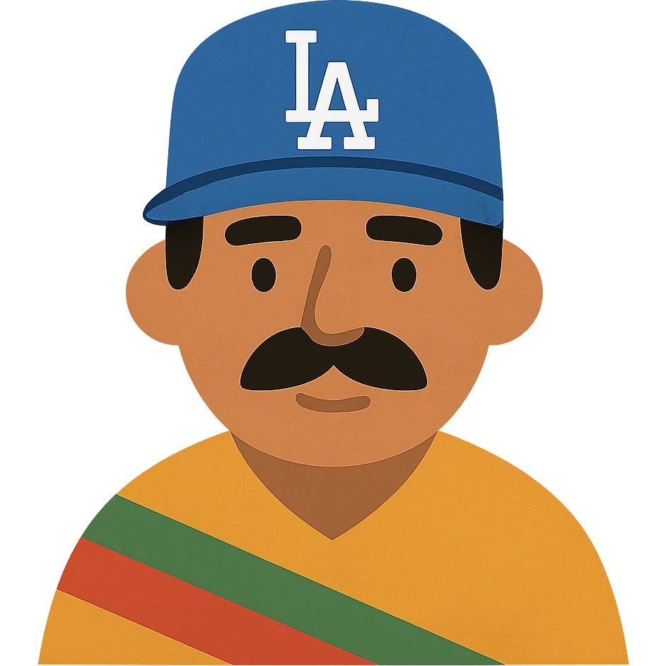 flat toon style Mexican wearing blue Dodgers cap, simple shapes emoji