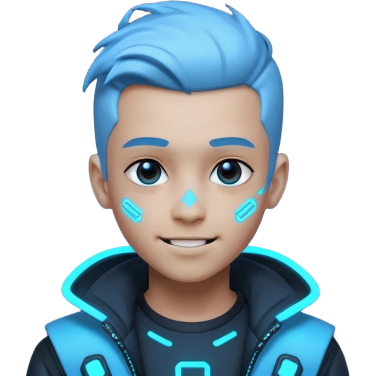 boy neon cyberpunk light blue happy emoji