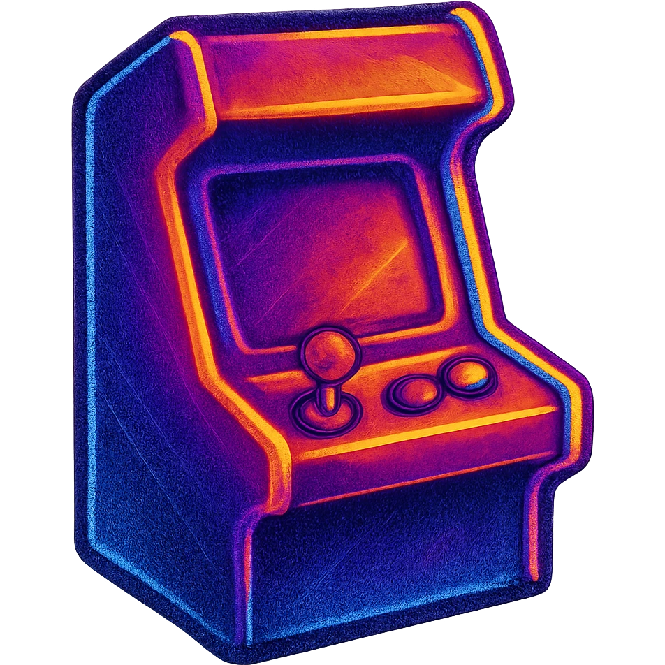 A colorful arcade machine with joystick emoji