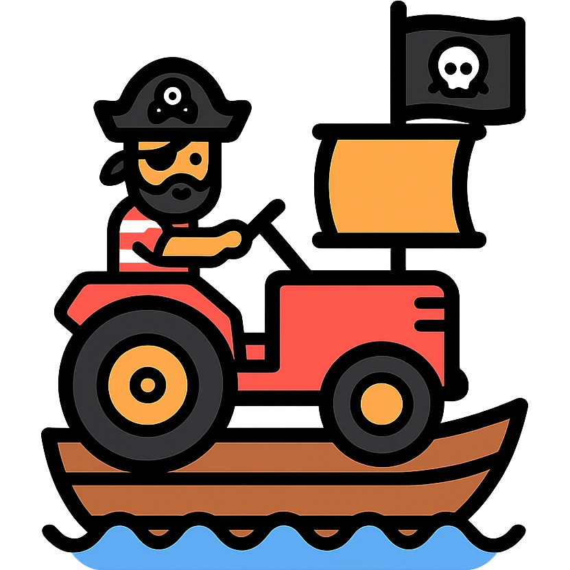pirates driving a tractor on a ship emoji