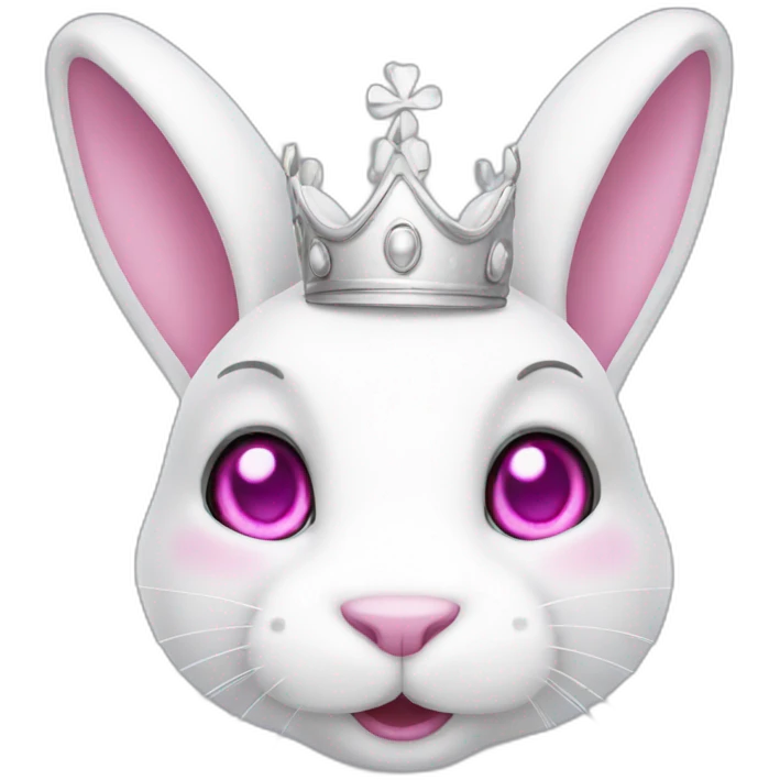 White rabbit with pink eyes wearing silver crown emoji