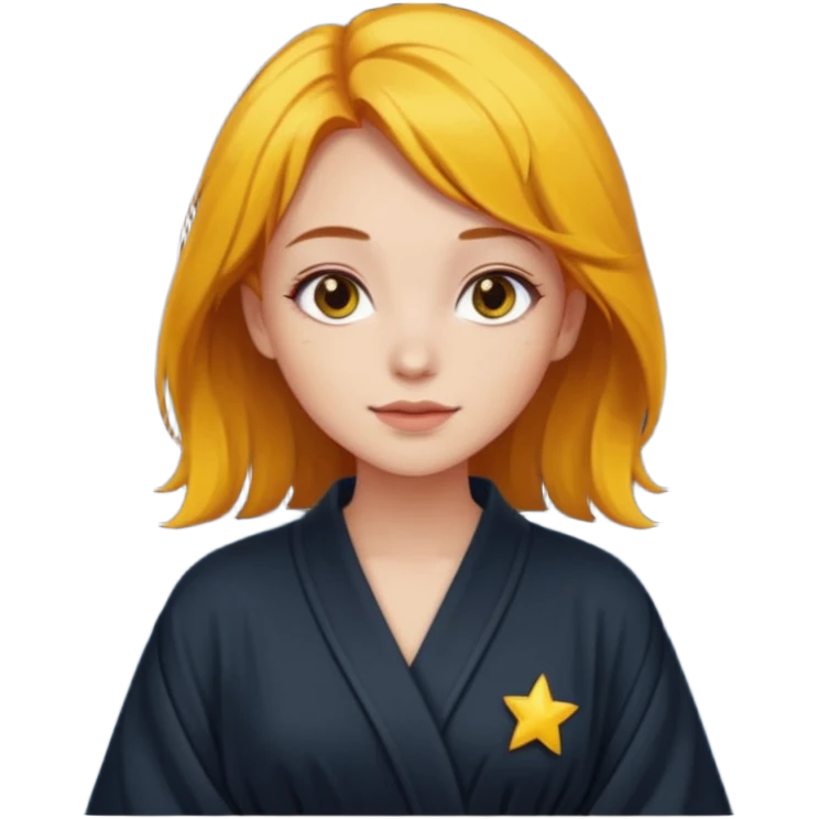 cute and sexy girl with bright yellow-brown hair in a dark sky pallete robe emoji