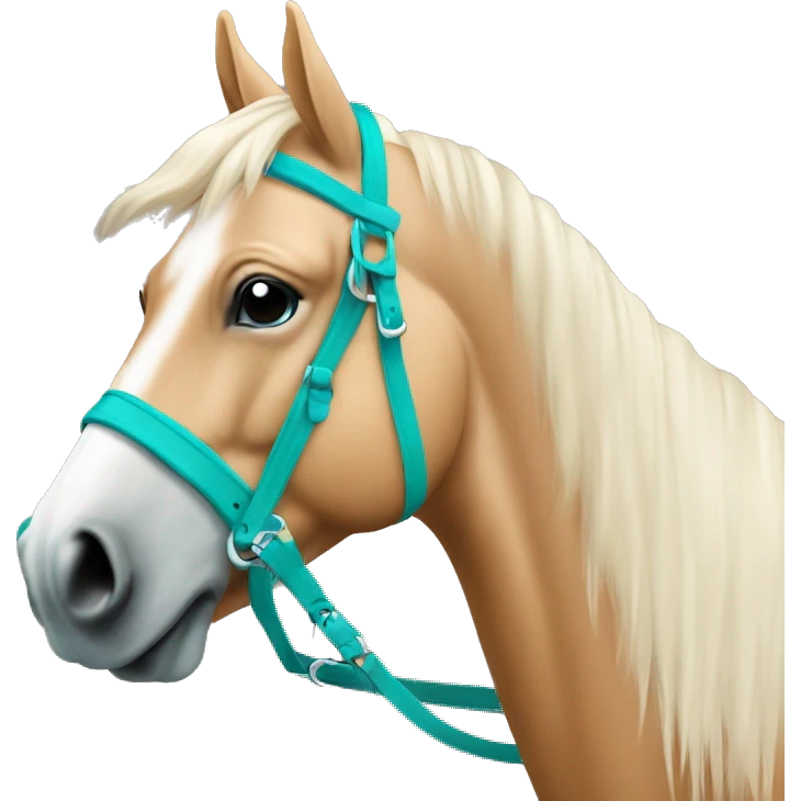 Cheval palomino vu de coté avec un licol turquoise emoji