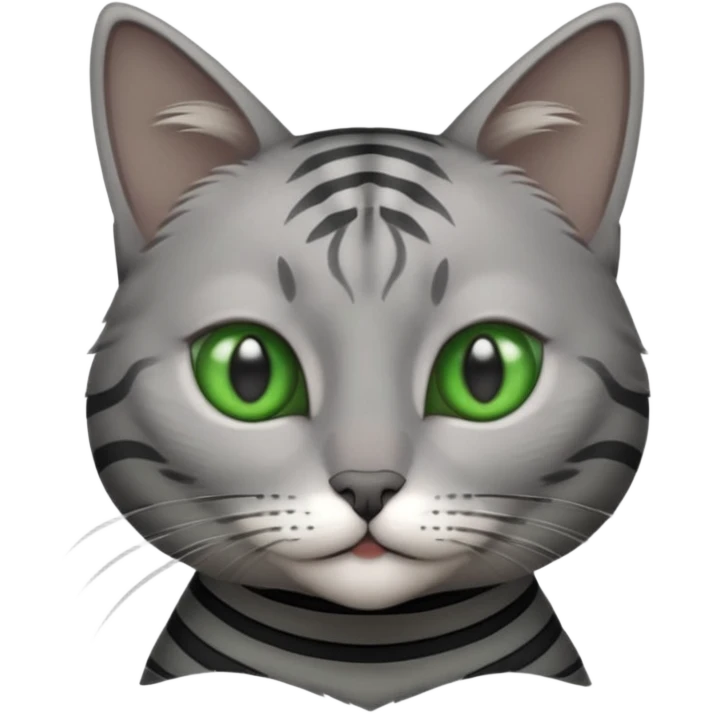 Grey slim cat with green eyes and some dark grey stripes  emoji