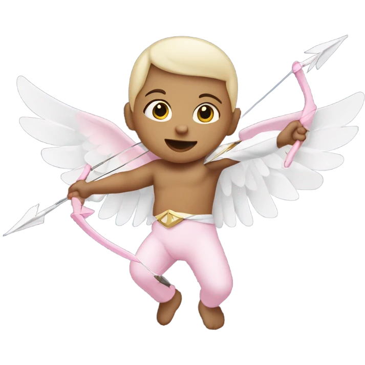 Flying newborn baby with big white wings, shooting with bow and arrow, wearing light pink pants emoji